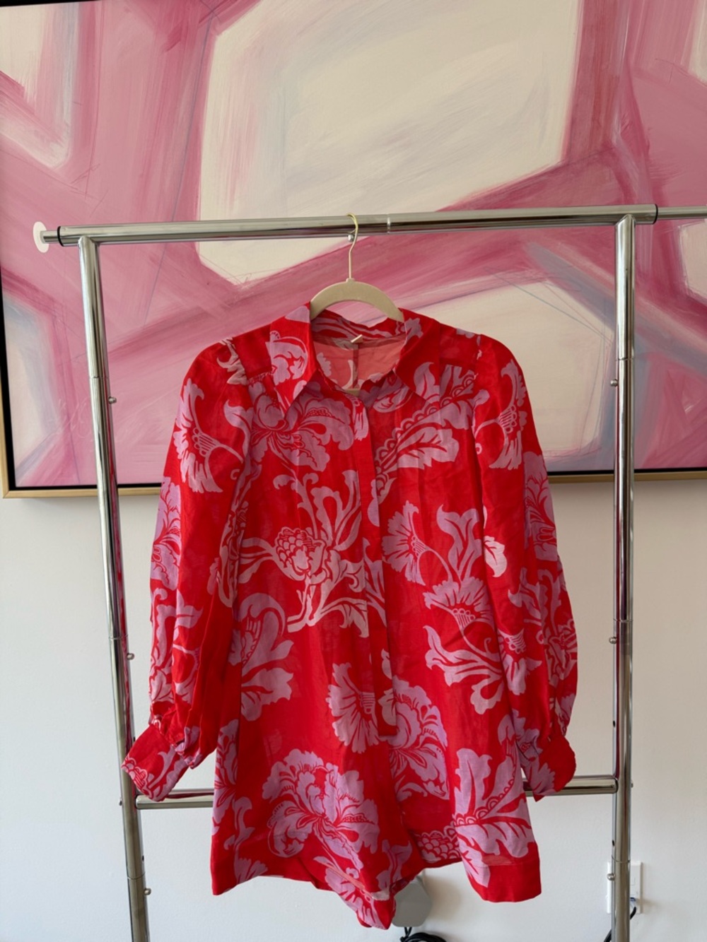 Kivari Red and Pink Floral Long Sleeve Dress, size 2